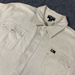 Polo Ralph Lauren Shirt Mens XL Beige Button‎ Snap Heavy Cowboy Safari Outdoor